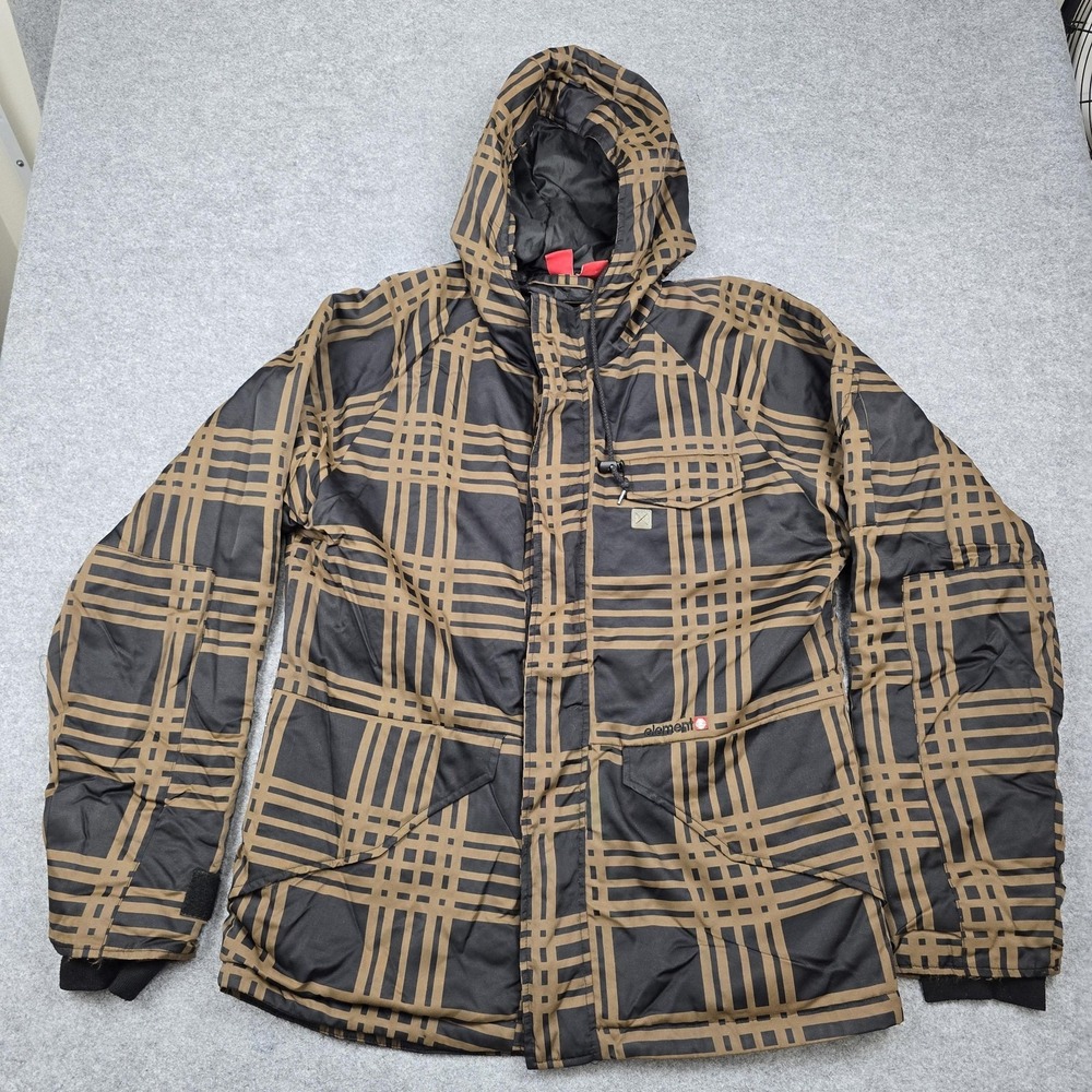 Element Jacket Mens XL Brown Plaid Hooded Puffer Insulated Ski Snowboard Winter